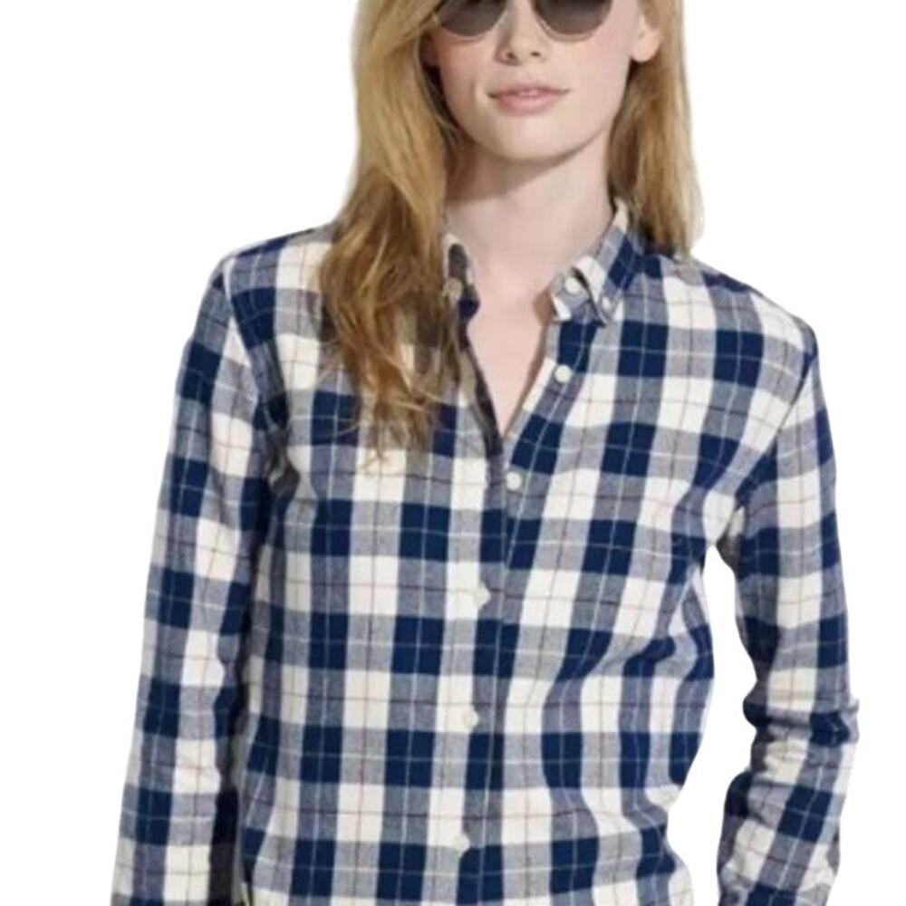 Madewell and Penfield Slim Flannel warm cozy layer white blue red plaid XS (#2)